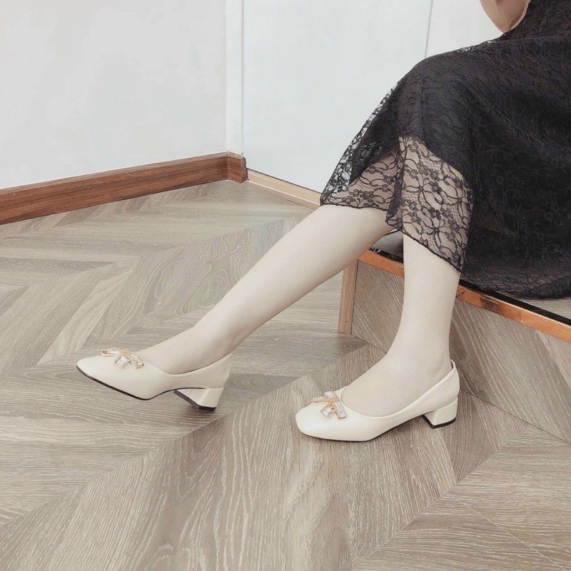 GIÀY BÚP BÊ ĐÍNH NƠ MŨI VUÔNG CÓ GÓT SIÊU XINH