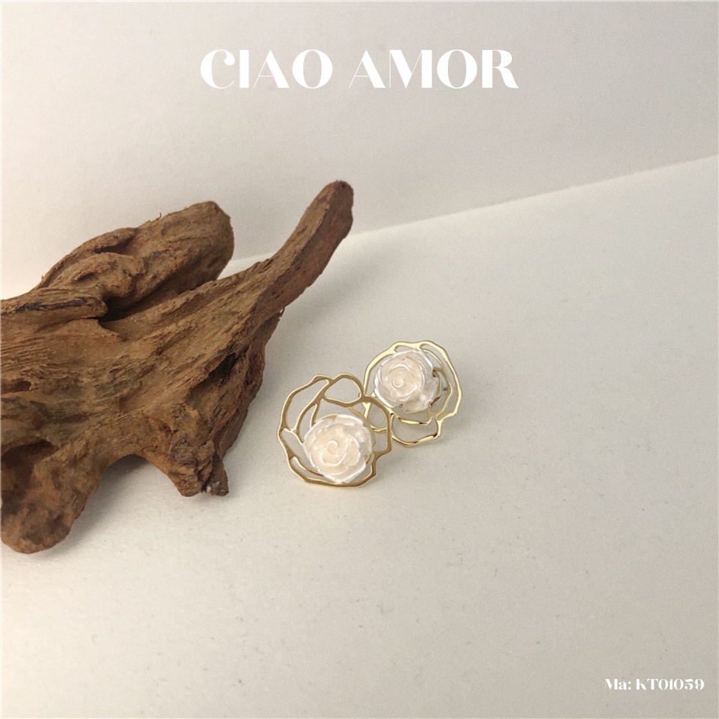 Khuyên tai nữ, Hoa tai ngắn hoa trắng thanh lịch Trang sức Ciao Amor - KT0159