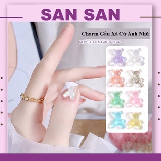 Charm gấu xà cừ ánh nhũ trang trí móng