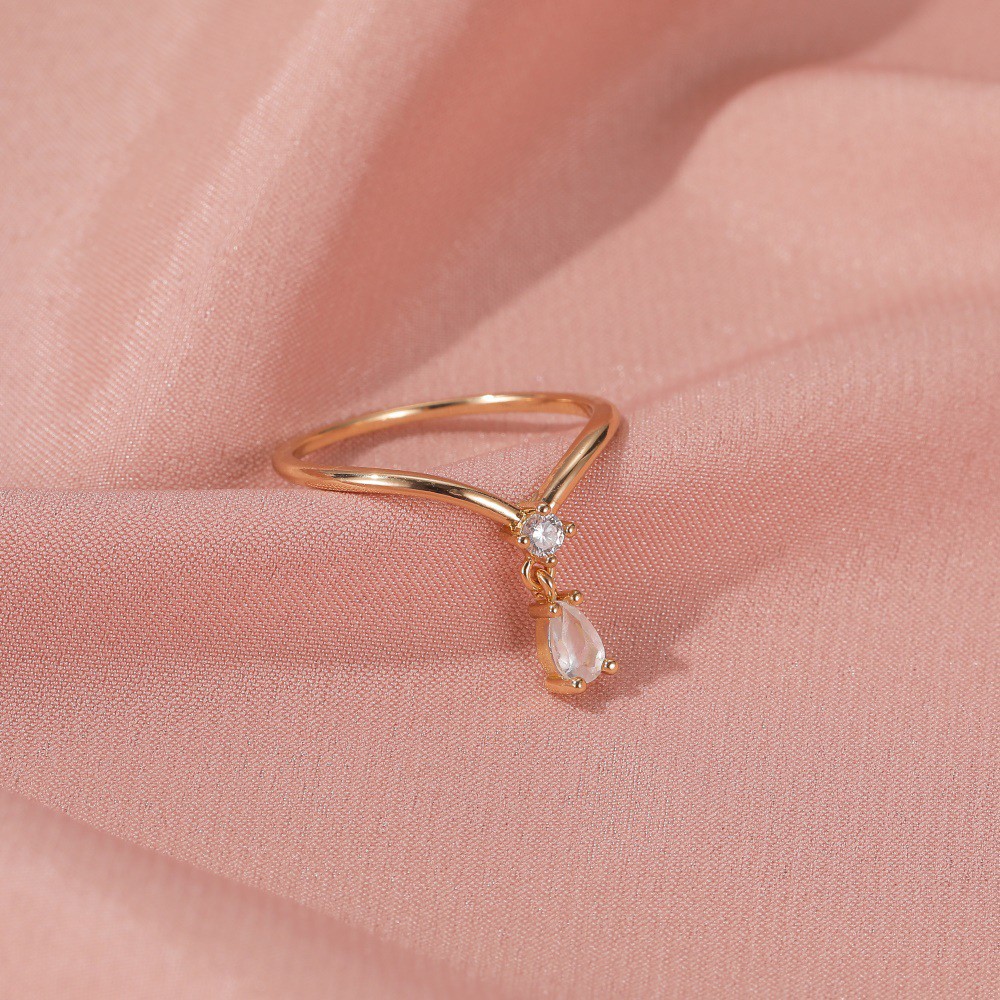 Nhẫn đeo tay đính đá zircon hình giọt nước phong cách Hàn Quốc xinh xắn