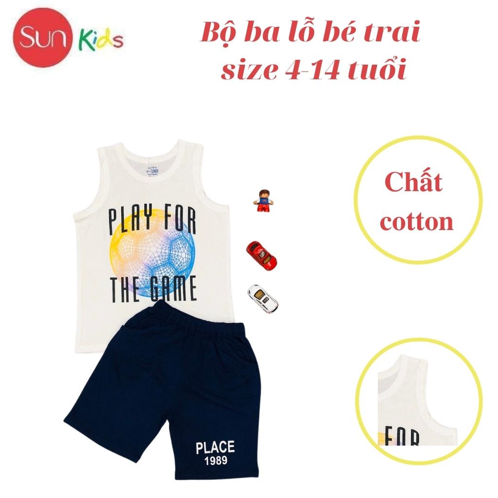 Đồ bộ bé trai, bộ ba lỗ cho bé chất thun cotton, nhiều màu, size 4-14 tuổi - SUNKIDS