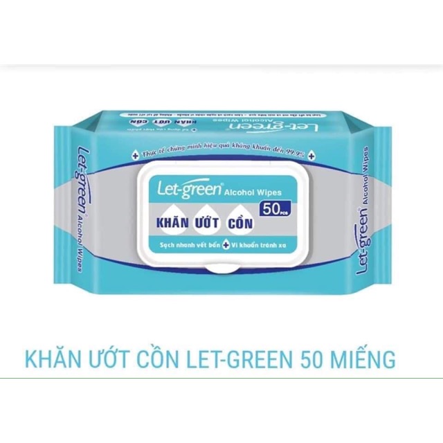 (hàng có sẵn) #KHĂN ƯỚT CỒN LET-GREEN 50 miếng