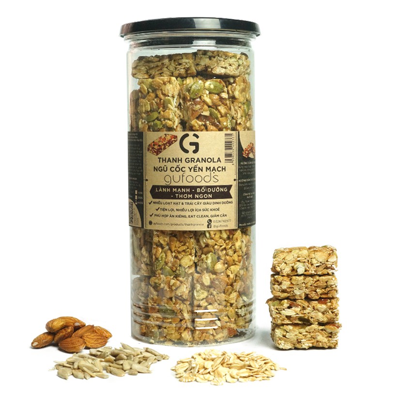 Thanh granola ngũ cốc yến mạch GUfoods - Giàu chất xơ & protein, Lành mạnh, Bổ dưỡng, Thơm ngon