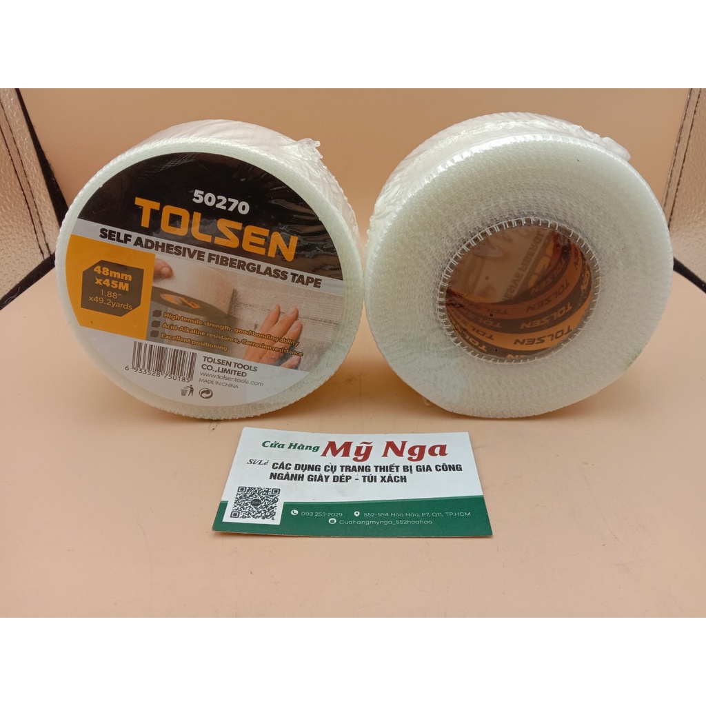 Băng keo dính dạng lưới thạch cao Tolsen 50270 cấu tạo bởi sợi thủy tinh chịu kéo giãn tốt