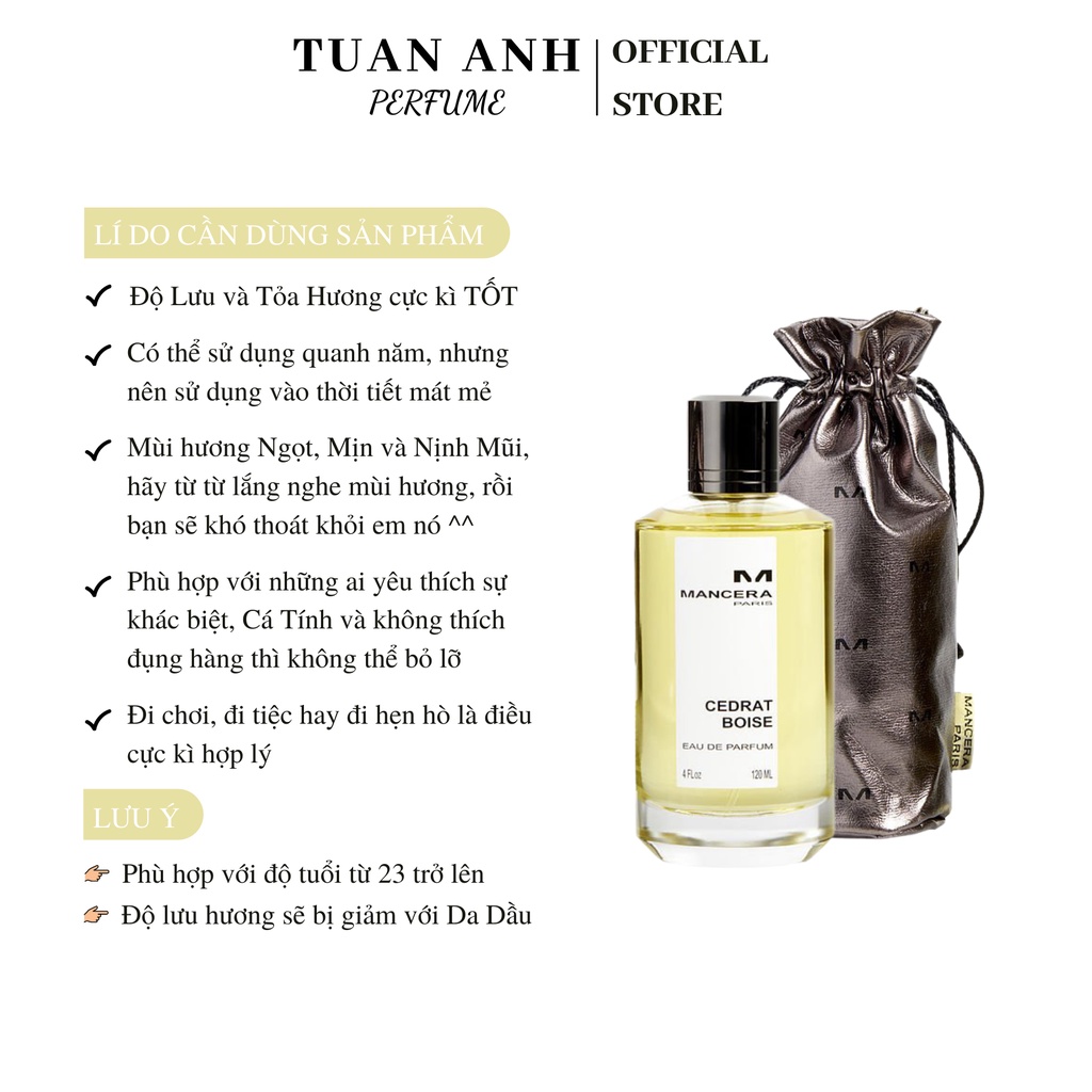 Nước hoa nam nữ Mancera Cedrat Boise Eau De Parfum chính hãng thơm lâu TUAN ANH PERFUME