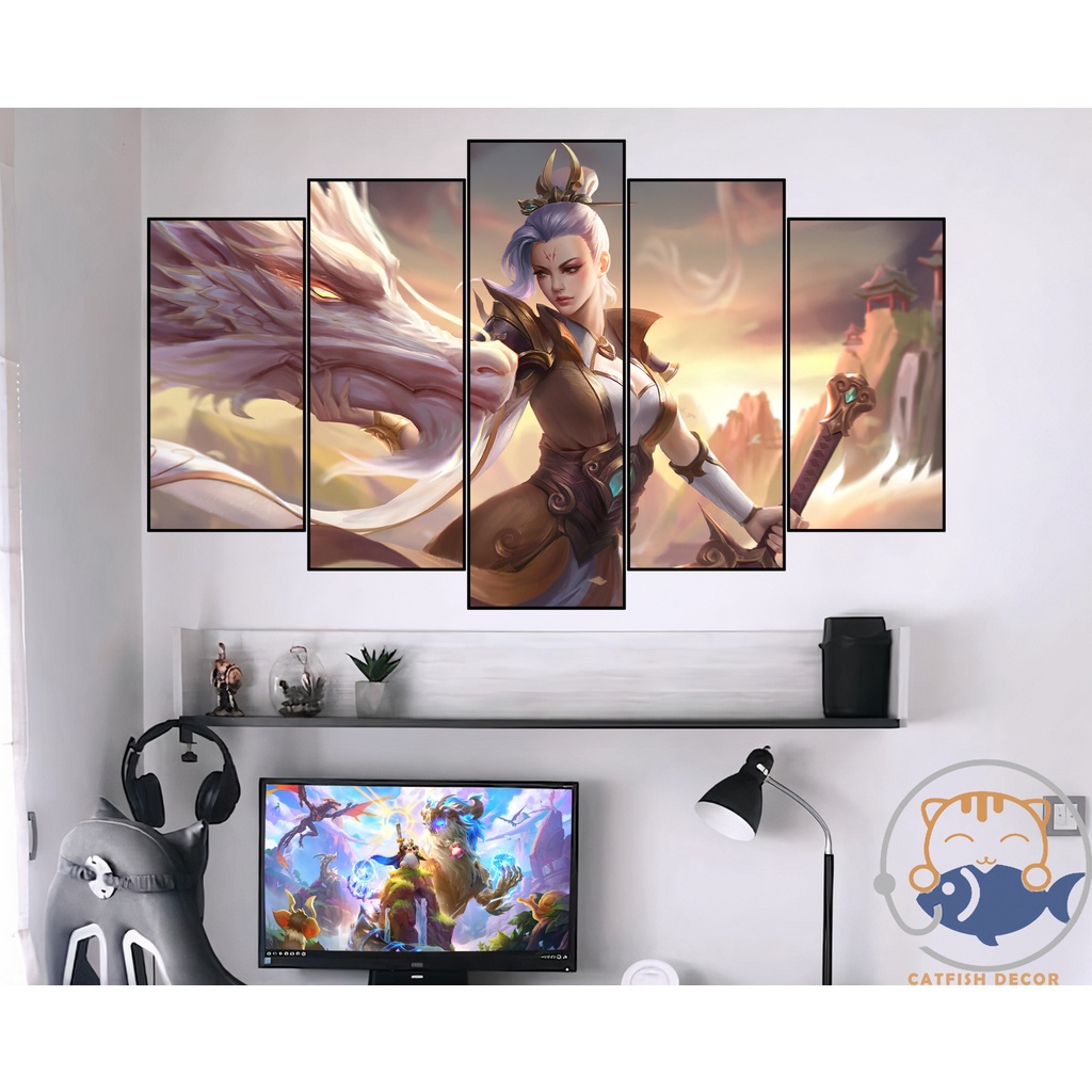 Tranh dán tường decor góc gaming - LOL Dragon - bộ 3
