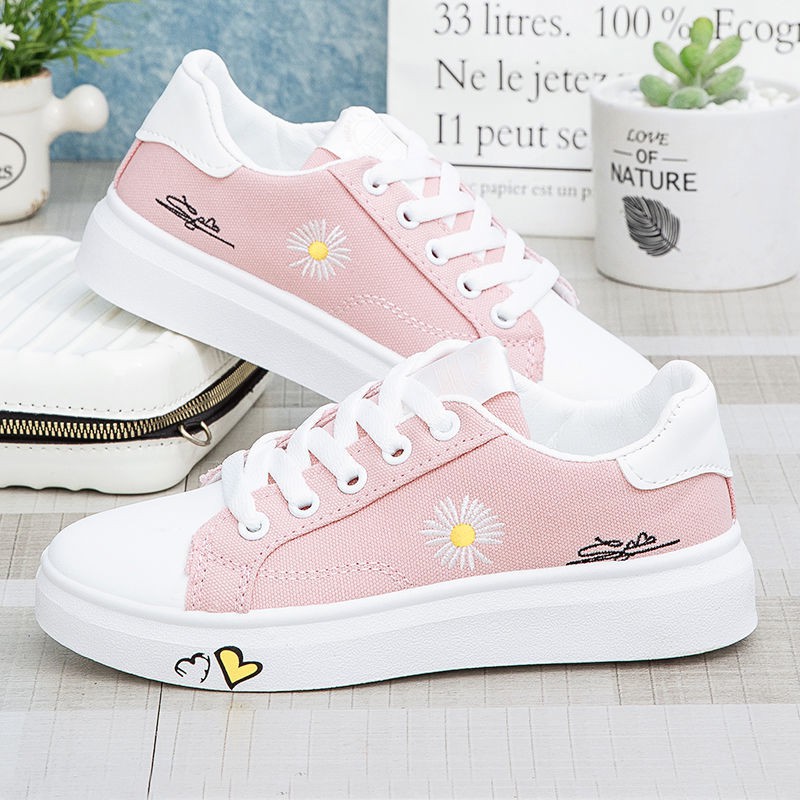 ♕Giày vải Canvas thoáng khí họa tiết hoa cúc xinh xắn cho bé gái 8-10-12 tuổi