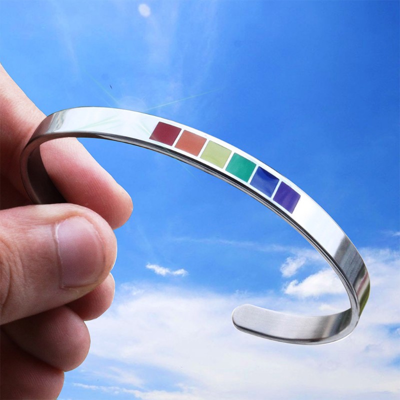 Vòng tay cầu vồng 6mm tự hào LGBT đồng tính nữ &amp; đồng tính nam bằng inox thời trang