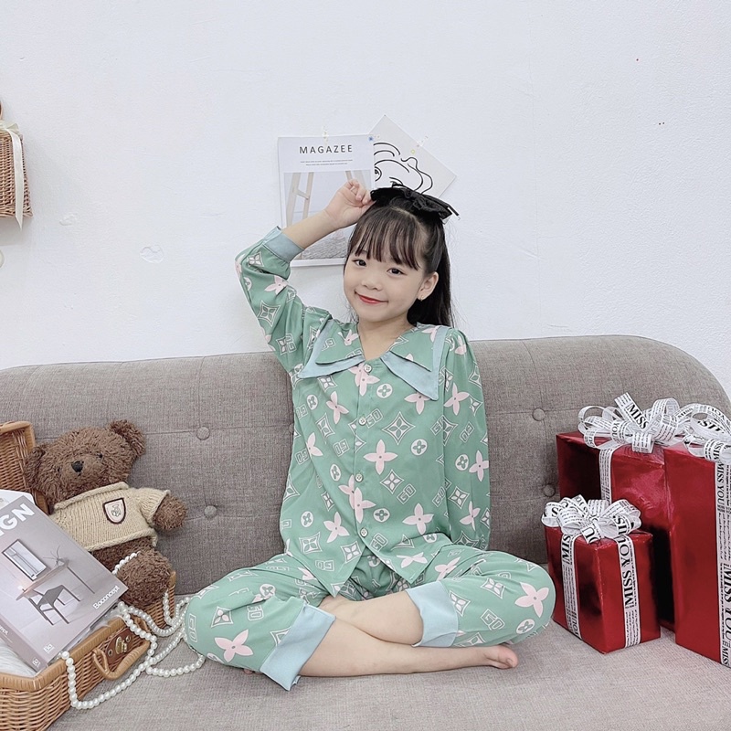 Pijama lụa cao cấp từ 20-35kg❤️ Bộ quần áo bé gái chất lụa Mango cao cấp thiết kế cổ nhọn 2 lớp siêu xinh