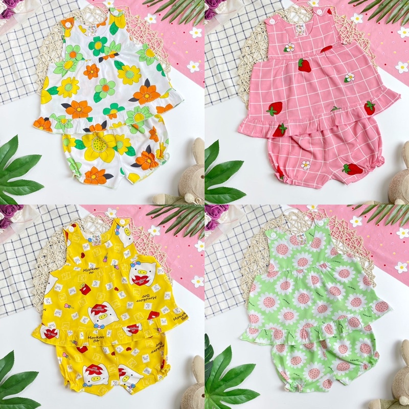 [Giao mẫu ngẫu nhiên] Đồ bộ tôn (tole - lanh) mềm, mịn, mát cho bé gái 4-9kg