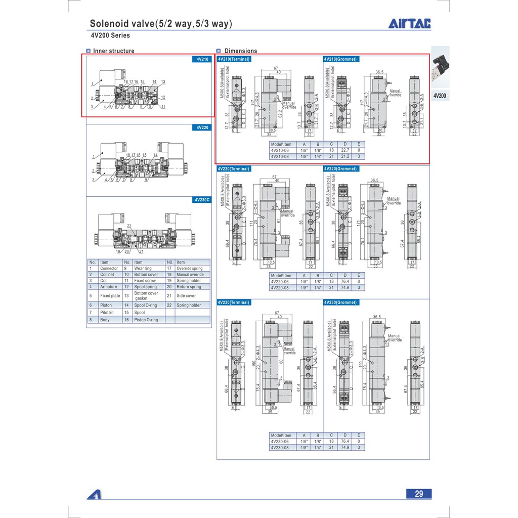 Van khí 4V210-08A 220VAC - Hàng chính hãng Airtac