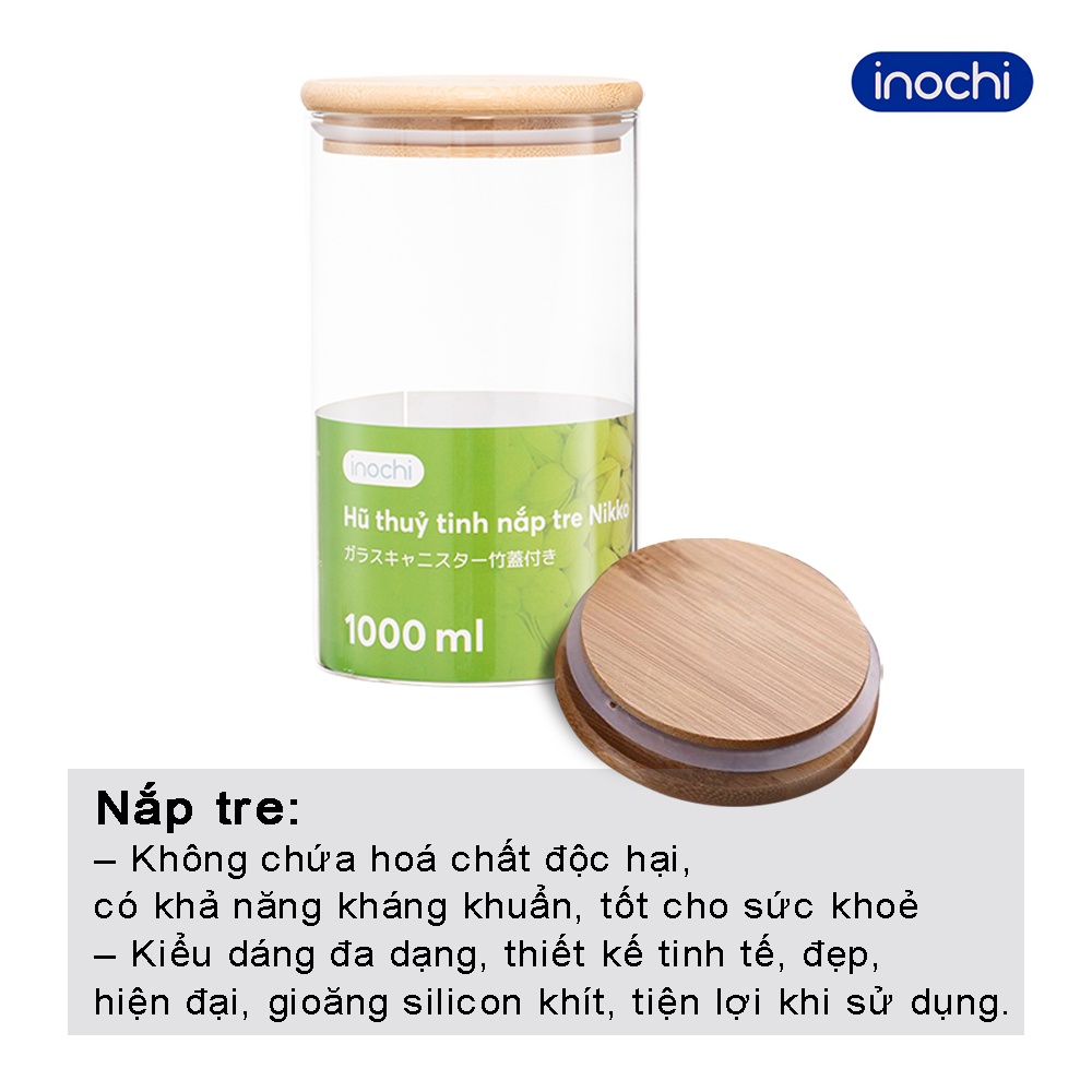 Hũ thủy tinh nắp tre Hộp đựng thực phẩm Nikko Inochi