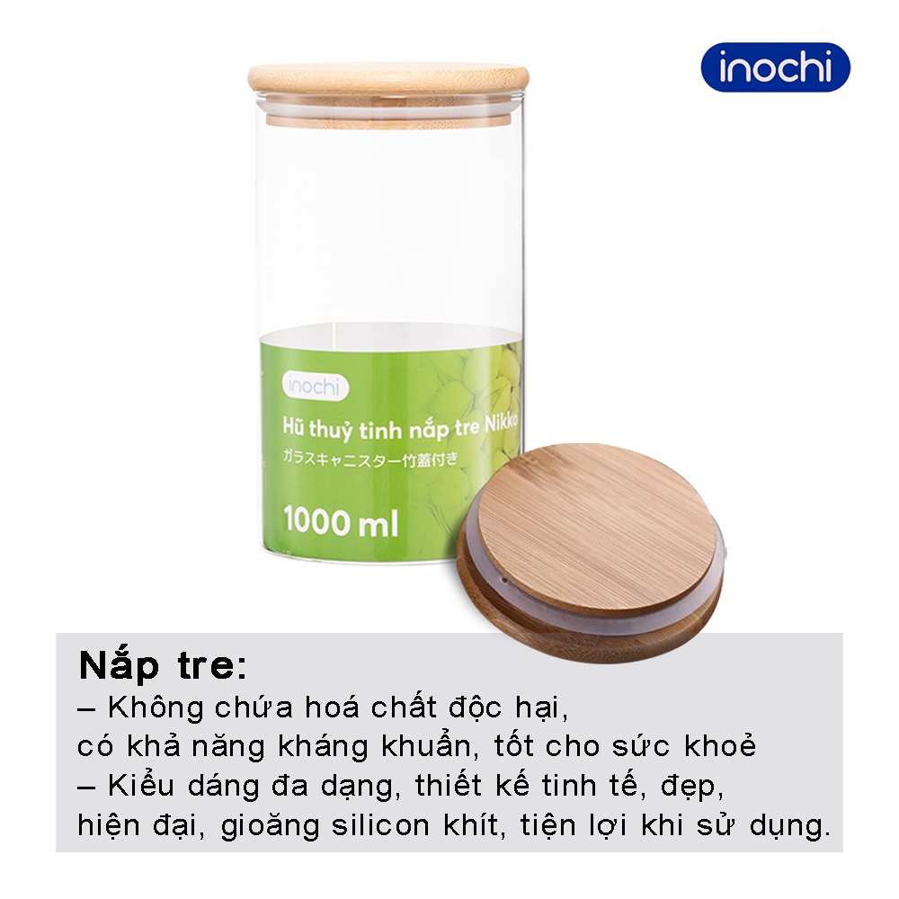 Hũ thủy tinh nắp tre đựng thực phẩm Nikko Inochi