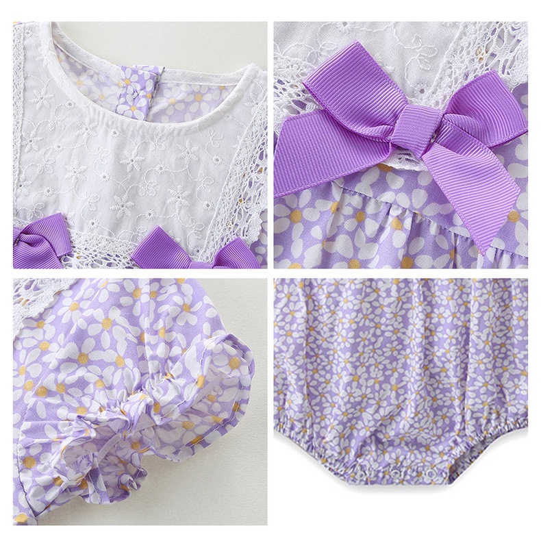 Bộ Áo Liền Quần Công Chúa Phối Ren Hoa Kèm Nón Thời Trang Mùa Hè Cho Bé Gái Sơ Sinh