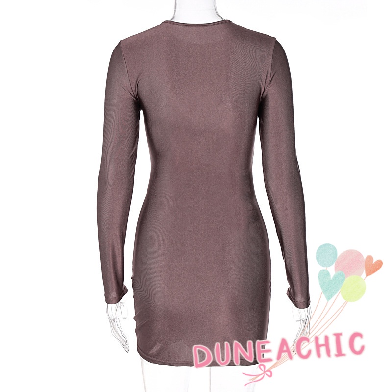 DUNEA Đầm tay dài ôm dáng màu trơn thời trang quyến rũ dành cho nữ