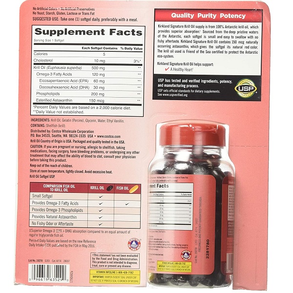 Dầu nhuyễn thể Kirkland Signature Krill Oil 500 mg - 160 viên | KIRKLAND - FREESHIP