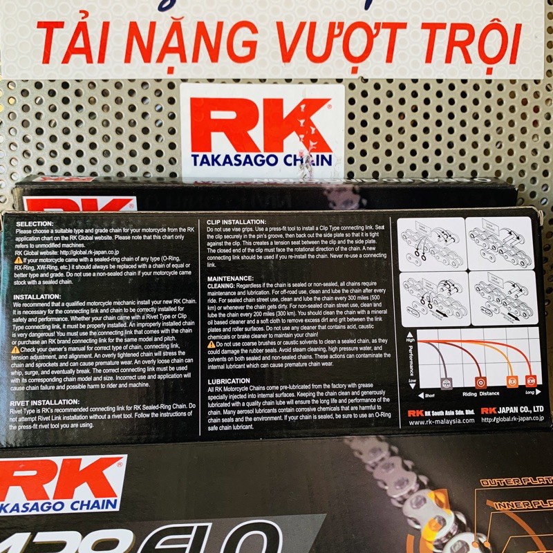 Sên RK 428 ELO O-Ring 132L - Sên Phốt Cao Su 132 Mắt Chính Hãng RK Takasago Thương Hiệu Nhật Bản