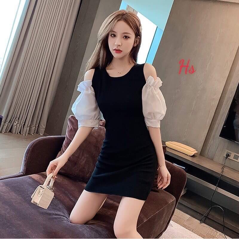 Váy bozip phối tay phồng hở vai HS6