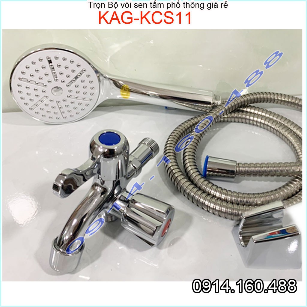 Vòi sen lạnh KAG-KCS11 Shower head, trọn bộ sen lạnh (củ sen+ dây) màuinox bóng 100% dùng tia phun nước mạnh sử dụng tốt