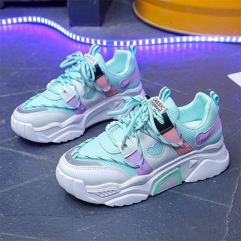 Giày thể thao nữ Ulzzang đa sắc viền trái tim nâng độn đế cao 5cm cá tính năng động phong cách Hàn Quốc kiểu mới 2021