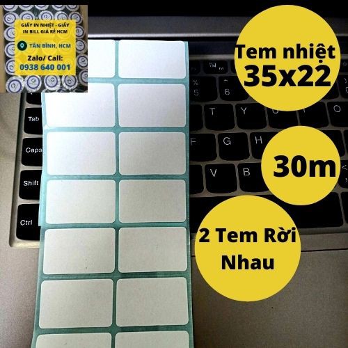 Giấy in mã vạch 35x22mm 2 tem/ hàng. giấy nhiệt. 2600 tem/ cuộn