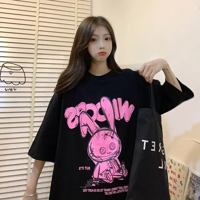 Áo thun tay lỡ Unisex nam nữ  in hình chú thỏ hồng cực đẹp, áo phông tay lỡ unisex form rộng oversize streetwear | BigBuy360 - bigbuy360.vn