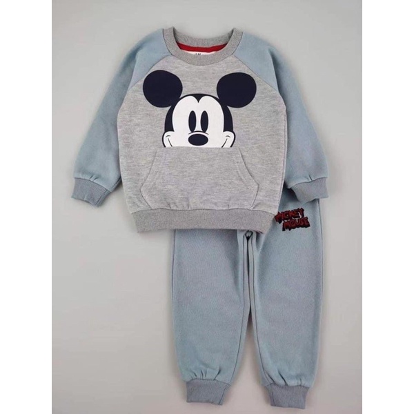 Bộ nỉ HM mickey xanh cho bé