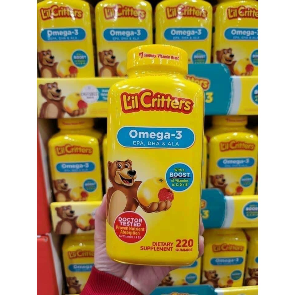 Kẹo dẻo gấu bổ sung Omega 3 và DHA L'il Critters Omega-3 DHA Gummy Fish 220 viên - Hàng Mỹ