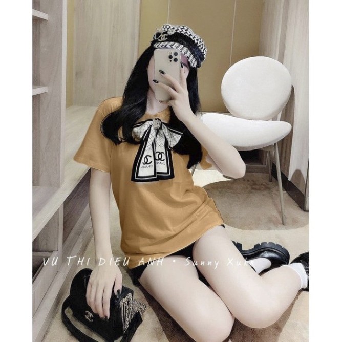 Áo Phông Tag Đính Nơ Khuy Cài Cực Xinh Hot