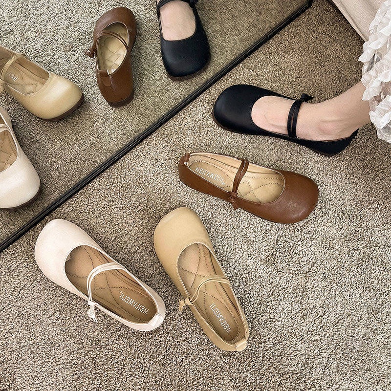 Giày mũi tròn Giày Búp Bê Đế Bằng Thiết Kế Mới Thời Trang Mùa Hè Theo Phong Cách Pháp