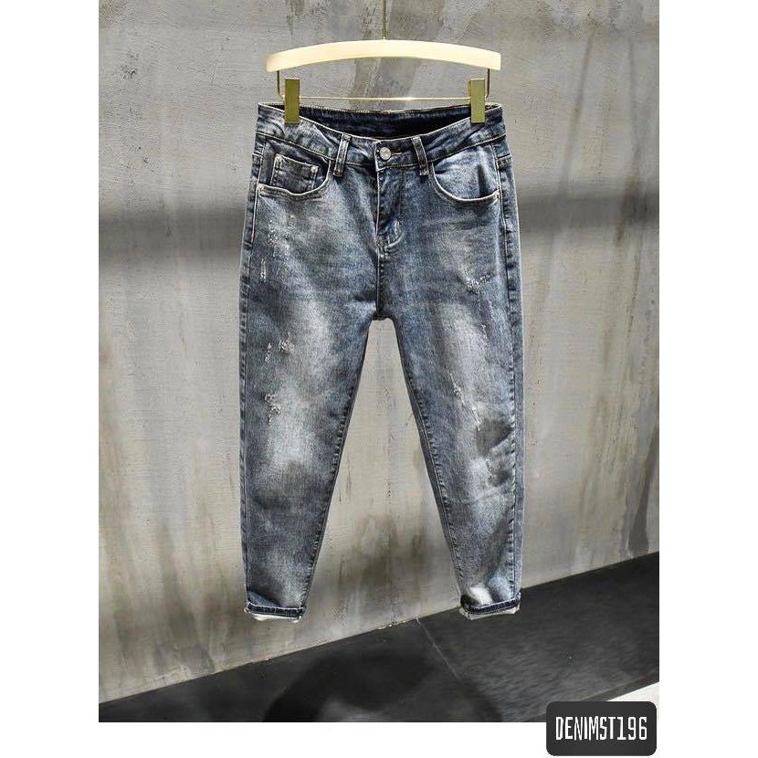 Quần Jean nam xanh xước Carrot Fit DENIMST 196 | BigBuy360 - bigbuy360.vn