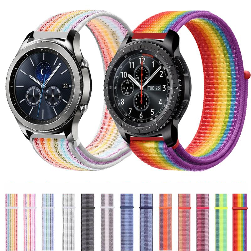 Dây đeo Nylon mềm màu sắc cầu vồng rộng 20mm 22mm cho Samsung Galaxy Watch 3 Active 2