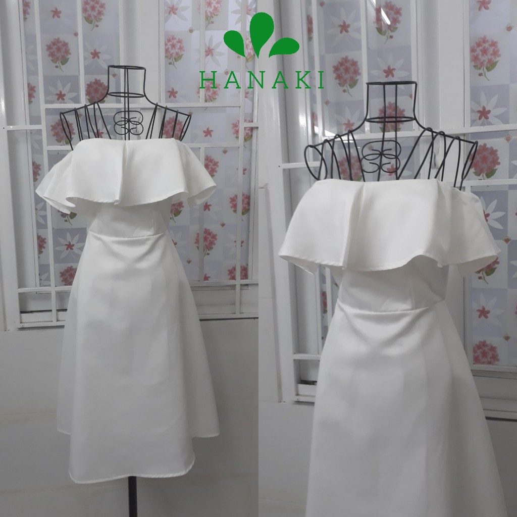 Đầm Thiết Kế Đầm Dự Tiệc Trễ Vai Phối Bèo Xinh Lung Linh Hanaki HNK1017 | BigBuy360 - bigbuy360.vn