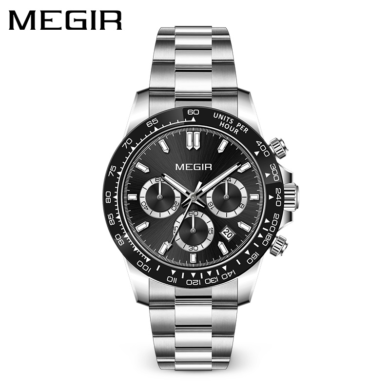 Đồng Hồ Đeo Tay Mặt Tròn Dây Inox Chống Nước Dành Cho Nam MEGIR 8104