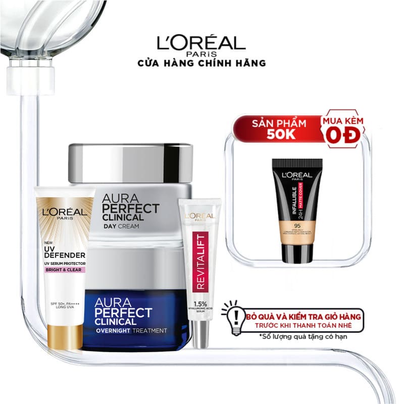 [Mã FMCGMALL giảm 8% đơn 250K] Bộ kem dưỡng trắng giảm thâm nám & serum siêu cấp ẩm & kem chống nắng L'Oreal Paris