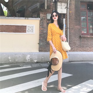 (SẴN S) Váy vàng chấm bi [ODER]