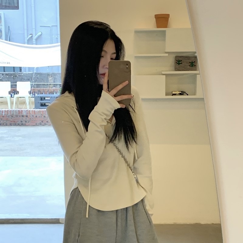 Áo hoodie ZHELIHANGFEI dài tay cổ chữ V eo cao thiết kế quyến rũ thời trang cho nữ