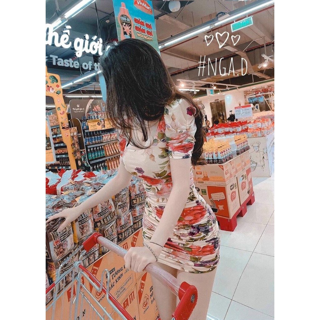 Đầm Body Nhún In Hoa 3D