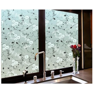Decal giấy dán kính hoa lá đen