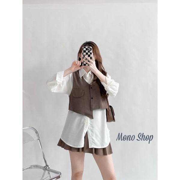 Set áo ghile cài nút kèm áo sơ mi trắng dài tay chất mịn, set áo sơ mi kèm ghile Ảnh thật sẵn