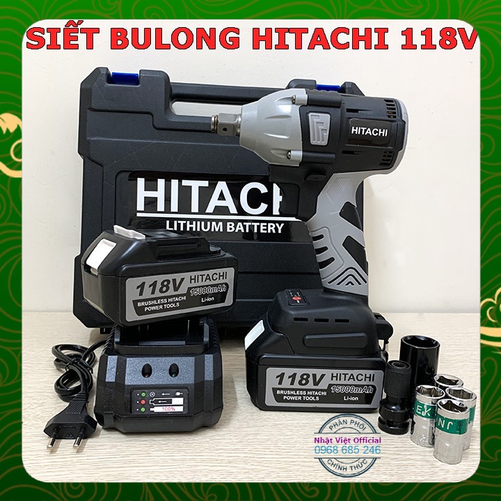 Tặng 6 Đầu Khẩu, Máy Siết Bulong Hitachi 118V  Loại 2 Pin, Khoan Pin, Bắn Vít, Xiết ốc, Máy Vặn Mở Bulong Cầm Tay