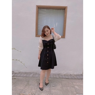 BIGSIZE Váy trần chỉ phối tay lụa ánh trai