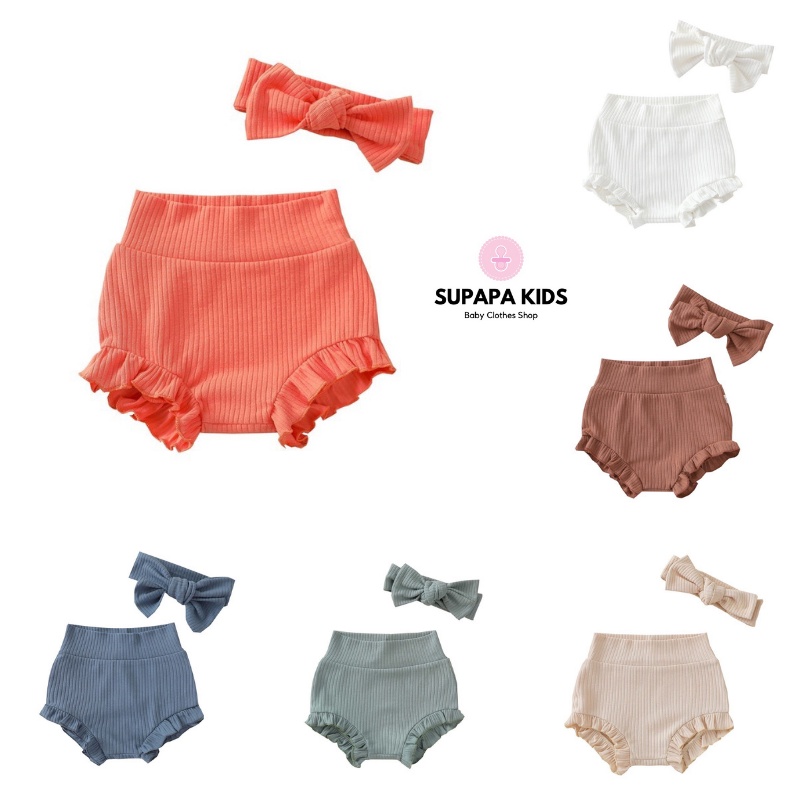 Quần đùi cho bé trai bé gái kèm Turban, mẫu quần chất vải thun gân co dãn siêu dễ thương từ 3-12kg