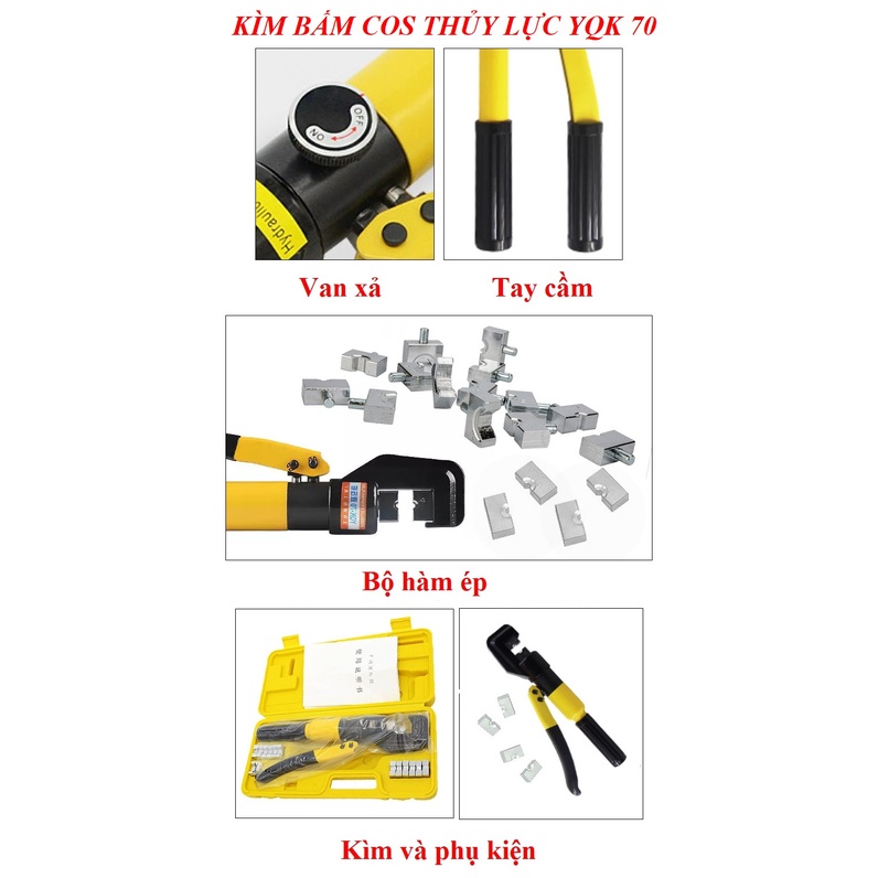 Kìm Ép Cos Thủy Lực YQK70 - Phạm Vi Ép 4-70mm2 - Chuyên Dụng Cho Thợ Điện - Bảo Hành Toàn Quốc 6 Tháng