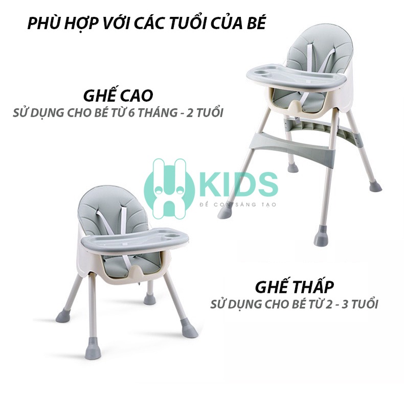 Ghế ăn dặm đa năng kích thước lớn, 2 chế độ chân, có thể gấp gọn, kèm túi đựng đồ tiện dụng cho bé từ 6 tháng
