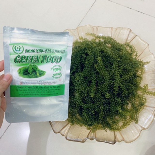 Túi 100gr nở ra 400gr rong nho tươi + tặng sốt mè rang- rong nho green food cao cấp hàng cty check mã vạch