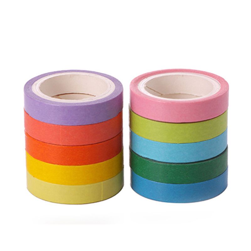 Set 10 Cuộn Băng Dính Nhiều Màu Sắc Dùng Trang Trí Thủ Công DIY