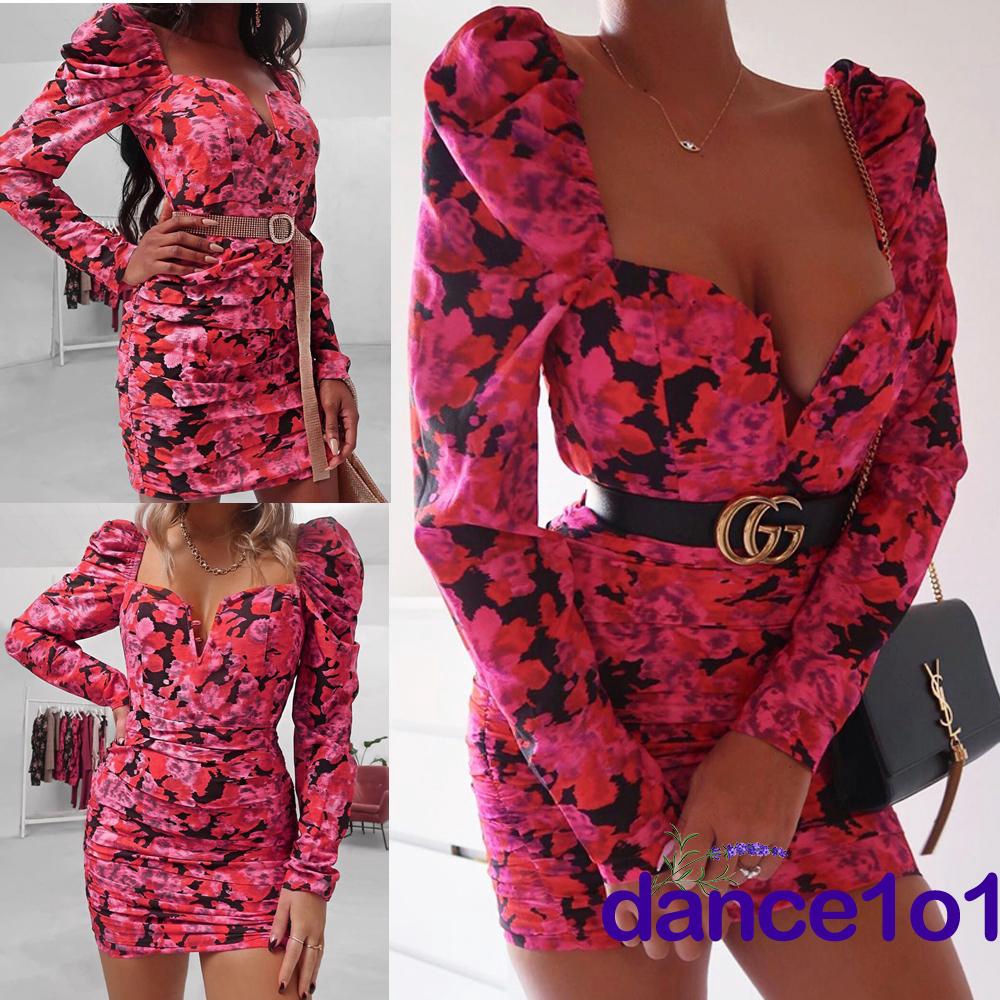 Đầm hoa dáng ôm thiết kế tay phồng thời trang UK sang trọng