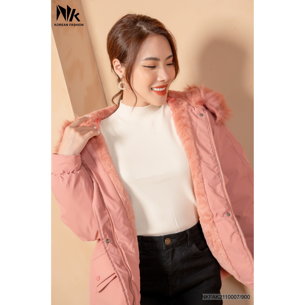 Áo Phao Parka Dáng Ngắn Lông Cừu NK Fashion, Chất Liệu Dày Dặn Mềm Mịn Giữ Nhiệt Tốt NKFAK2110007