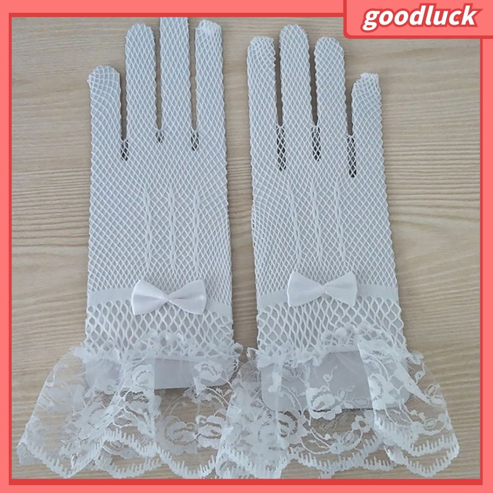 Găng tay cô dâu dạng lưới phối nơ xinh xắn